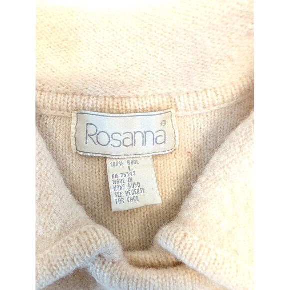 Rosanna 100% Wool Cream Double Breasted Button Cardigan Sweater Large Preppy - Picture 7 of 8
